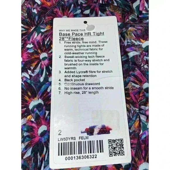 Lululemon Women's Base Pace HR Tight 28" *Fleece 2 Floral Electric Multi Running - Picture 7 of 10